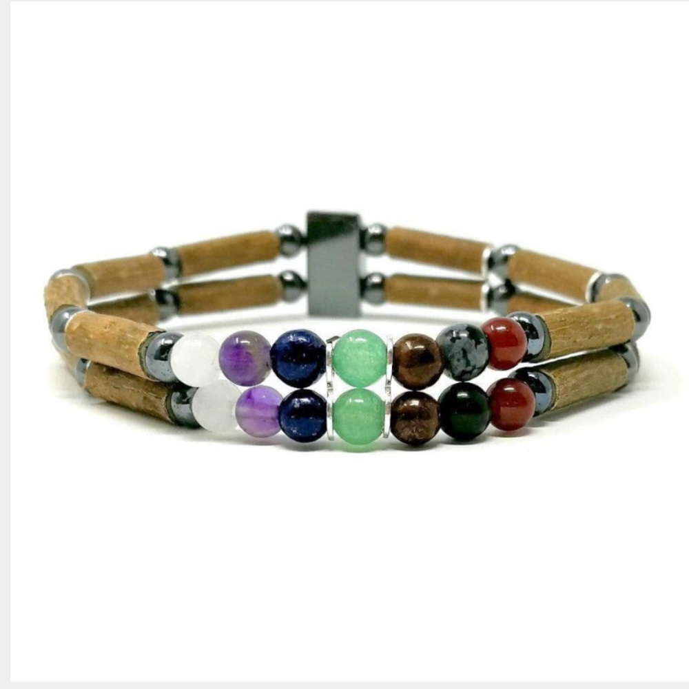 HAZEL WOOD & CHAKRAS STONES
DOUBLE BRACELETS 6”
